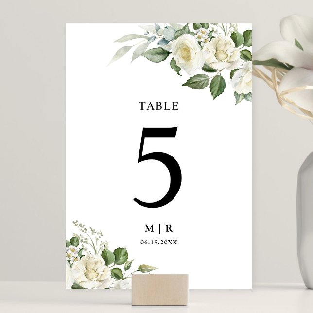 Numeração De Mesa Casamento Floral Elegante de Rosas Brancas (Criador carregado)