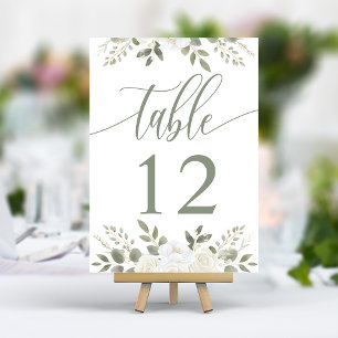 Numeração De Mesa Casamento Floral Elegante Marfim e Salvia