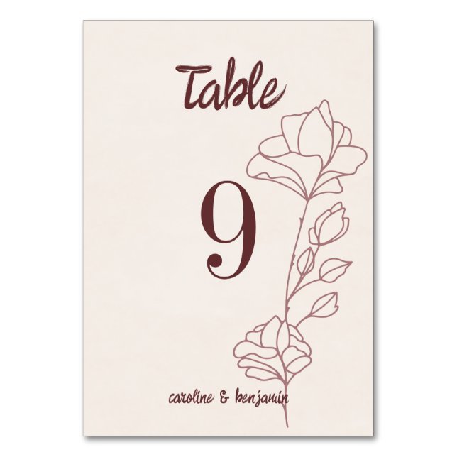 Numeração De Mesa Casamento Floral Elegante Marrom (Frente)