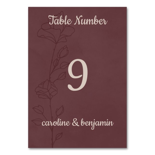 Numeração De Mesa Casamento Floral Elegante Marrom (Frente)