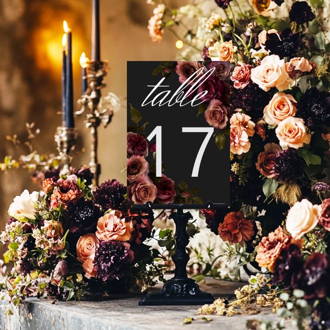 Numeração De Mesa Casamento Floral Elegante Moody Rust & Burgundy (Criador carregado)