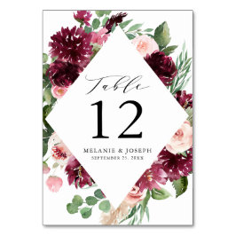 Numeração De Mesa Casamento Floral em Aquarela Boho Burgundy & Blush
