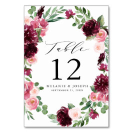 Numeração De Mesa Casamento Floral em Aquarela Boho Burgundy & Blush