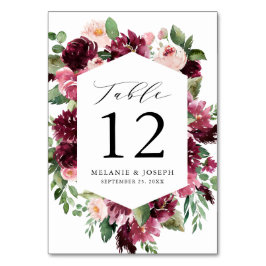 Numeração De Mesa Casamento Floral em Aquarela Boho Burgundy & Blush