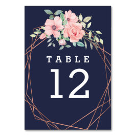 Numeração De Mesa Casamento Floral em Aquarela Geométrica em Azul Ma