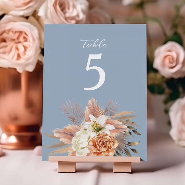 Numeração De Mesa Casamento Floral em Azul Desbotado e Pêssego (Criador carregado)