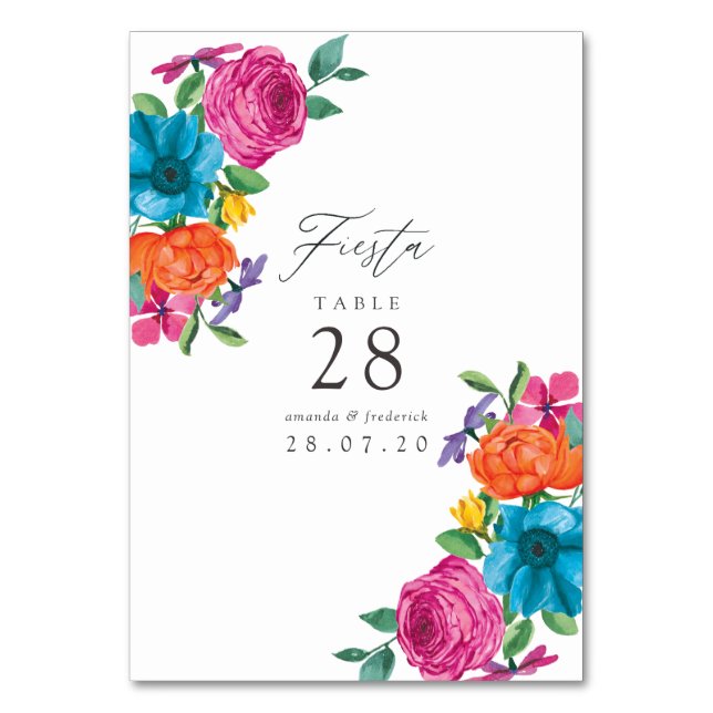 Numeração De Mesa Casamento Floral Fiesta de Aquarela (Frente)