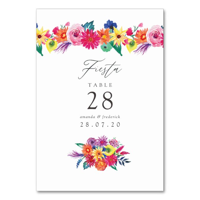 Numeração De Mesa Casamento Floral Fiesta em Aquarela (Frente)