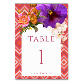 Numeração De Mesa Casamento Floral Fuchsia Monograma das Linhas Retr