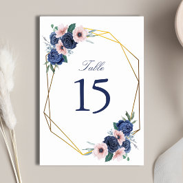Numeração De Mesa Casamento Floral Geométrico Azul Marinho e Bege