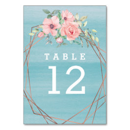 Numeração De Mesa Casamento Floral Geométrico Boho Aqua Rosa