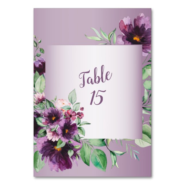 Numeração De Mesa Casamento Floral Geométrico Verde Roxo (Frente)