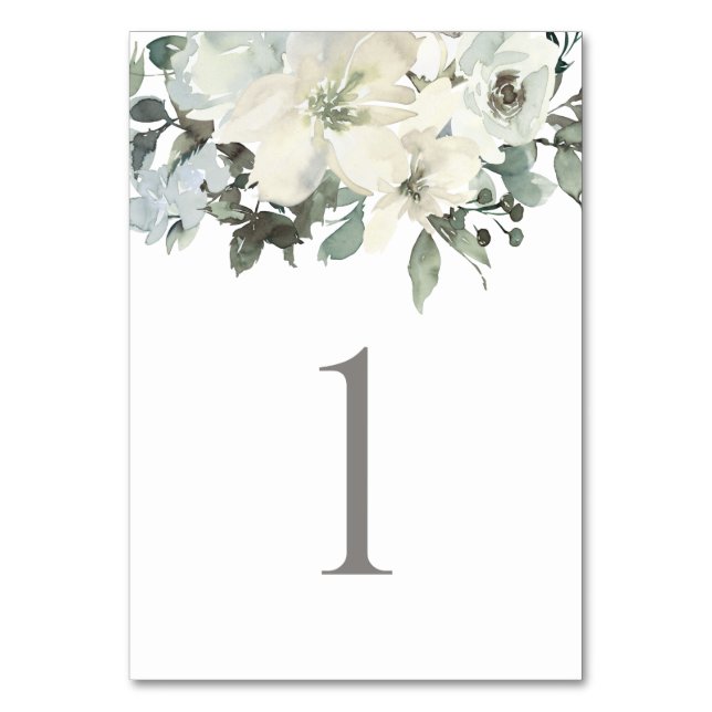 Numeração De Mesa Casamento Floral Greenery de Ivory Sage (Frente)