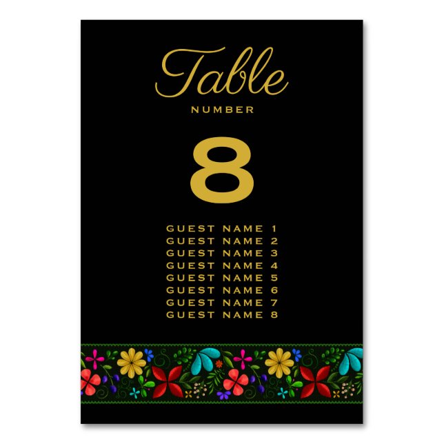 Numeração De Mesa Casamento Floral Latino-Americano Dourado Elegante (Frente)