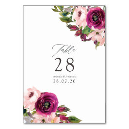 Numeração De Mesa Casamento Floral Marsala e Blush em Aquarela