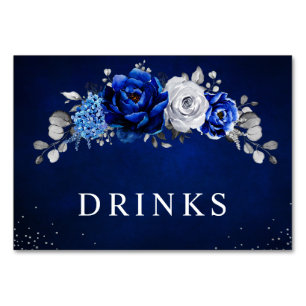 Numeração De Mesa Casamento Floral Metálico Azul Real Branco Prata