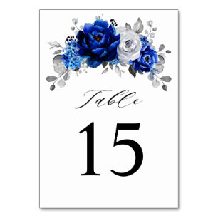 Numeração De Mesa Casamento Floral Metálico Real Blue Silver