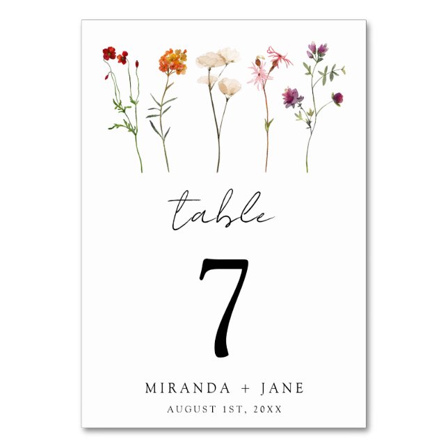 Numeração De Mesa Casamento Floral Mínimo de Flores Silvestres com O (Frente)