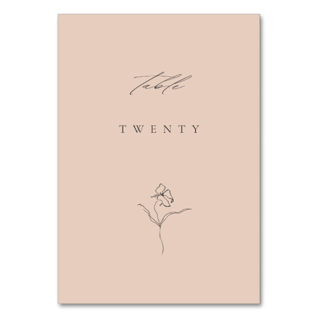 Numeração De Mesa Casamento Floral Mínimo Moderno de Blush de Belas  (Frente)