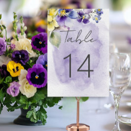Numeração De Mesa Casamento Floral Moderno Púrpura e Amarela