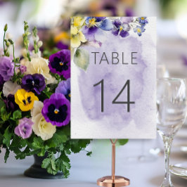 Numeração De Mesa Casamento Floral Moderno Púrpura e Amarela