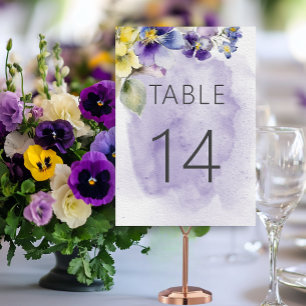 Numeração De Mesa Casamento Floral Moderno Púrpura e Amarela