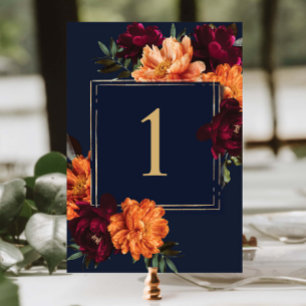 Numeração De Mesa Casamento Floral Naval Laranja Queimada Borgonha T