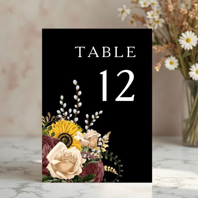 Numeração De Mesa Casamento Floral Negro Elegante (Elegant Black Floral Wedding Table Number)