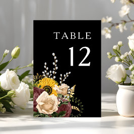 Numeração De Mesa Casamento Floral Negro Elegante