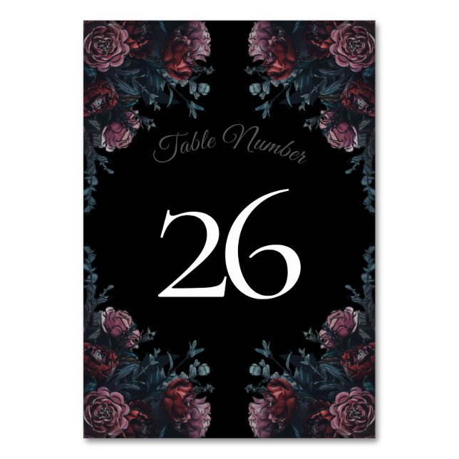 Numeração De Mesa Casamento Floral Negro Elegante Negro Gótico (Verso)