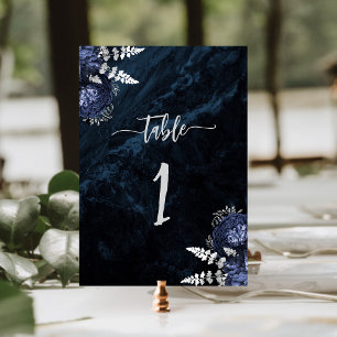 Numeração De Mesa Casamento Floral Prata Azul Marinho Elegante
