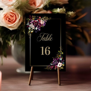 Numeração De Mesa Casamento Floral Preto da Borgonha Roxa