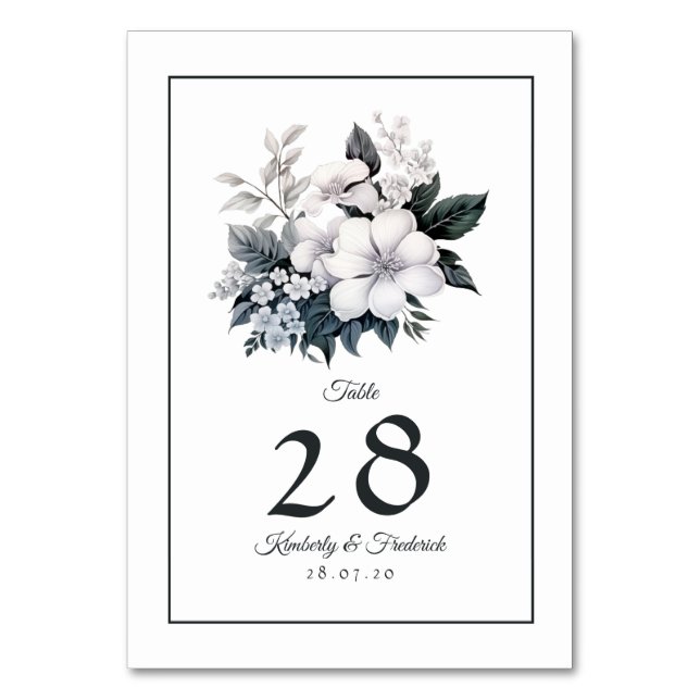 Numeração De Mesa Casamento Floral Preto e Branco (Frente)