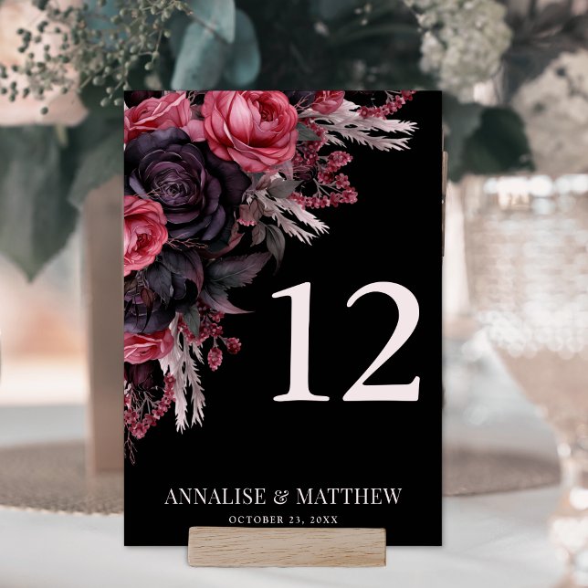 Numeração De Mesa Casamento Floral Preto Gótico (Gothic Black Floral Wedding Table Number)