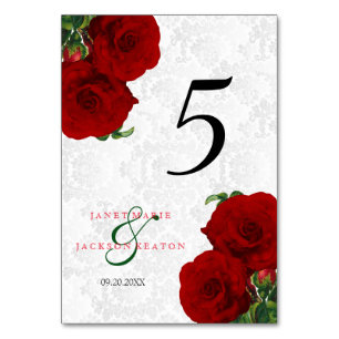 Numeração De Mesa Casamento Floral Profundo da Rosa vermelha - Cartã