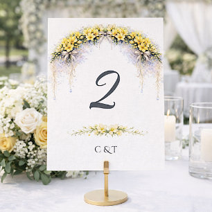 Numeração De Mesa Casamento Floral Romântico de Freesia Amarelo Caná