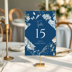 Numeração De Mesa Casamento Floral Romântico de Molas Azuis Azuis
