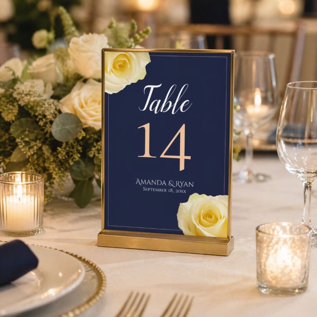 Numeração De Mesa Casamento Floral Rosa Amarela Azul Script Elegante (Criador carregado)