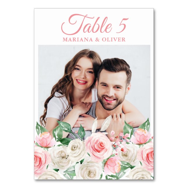 Numeração De Mesa Casamento Floral Rosa Bege Foto (Frente)