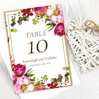 Numeração De Mesa Casamento Floral Rosa Dourado Magenta