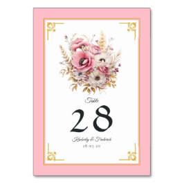 Numeração De Mesa Casamento Floral Rosa e Dourado