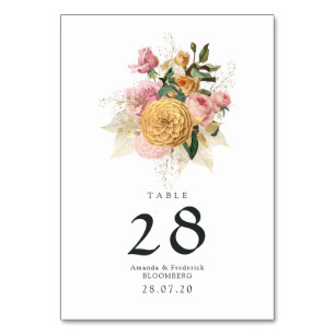 Numeração De Mesa Casamento Floral Rosa e Dourado