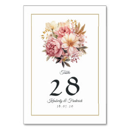 Numeração De Mesa Casamento Floral Rosa e Dourado