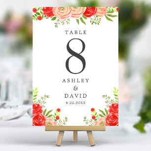 Numeração De Mesa Casamento Floral Rosa e Vermelho Elegante