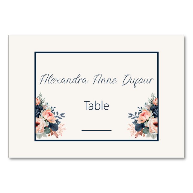Numeração De Mesa Casamento Floral Rosa marinho Azul (Frente)