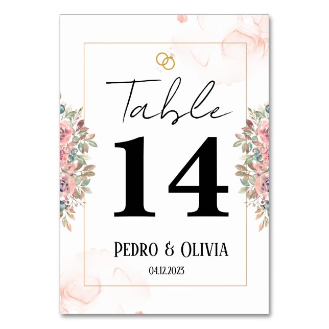 Numeração De Mesa Casamento floral rosa moderno (Frente)