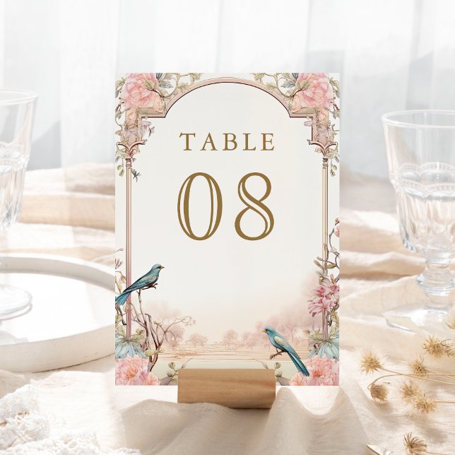 Numeração De Mesa Casamento Floral Rosa Pássaros Românticos (Criador carregado)