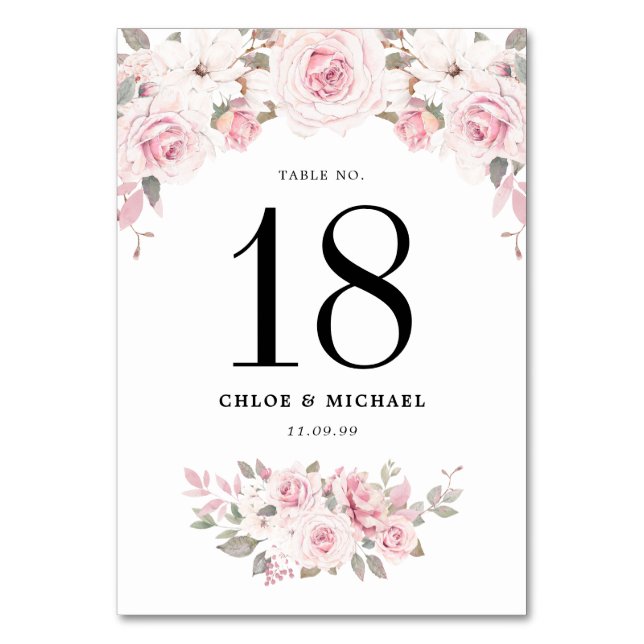 Numeração De Mesa Casamento Floral Rosa Rosa Elegante (Frente)