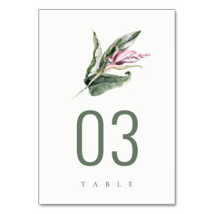 Numeração De Mesa Casamento Floral Rosa-Rosa-Folha Mínimo Elegante