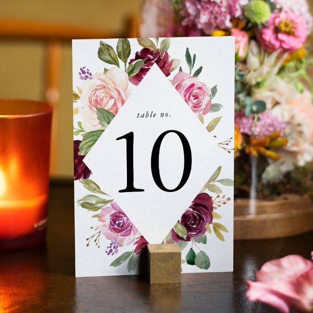 Numeração De Mesa Casamento Floral Rosa Rústico Borgonha e Roxo (Criador carregado)